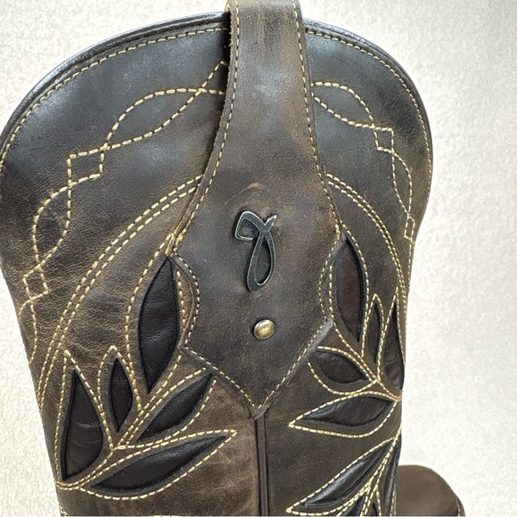 Botas Jaca Mexican Leather Western Boots Women’s 7.5 Brown Cutout Cowgirl Boho - Picture 4 of 16